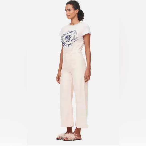 Rebecca Taylor La Vie High Rise Wide Leg Cropped Jean, Blush Light Pink, Size 25 - Picture 1 of 11